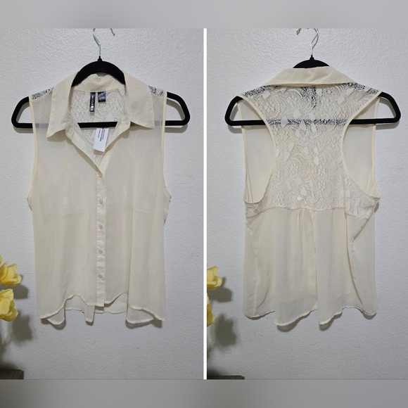 Full Tilt Tops - FULL TILT Sheer Cream Color Sleeveless Racerback Lace Top Size XL